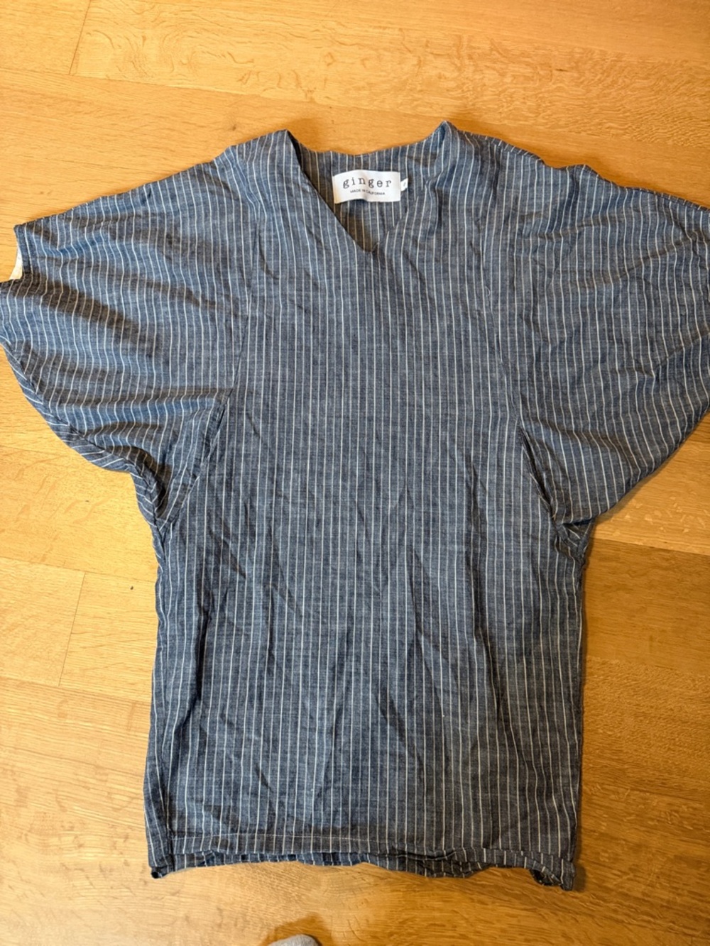 Ginger Caftan Blue Pinstriped Mini Dress with pockets